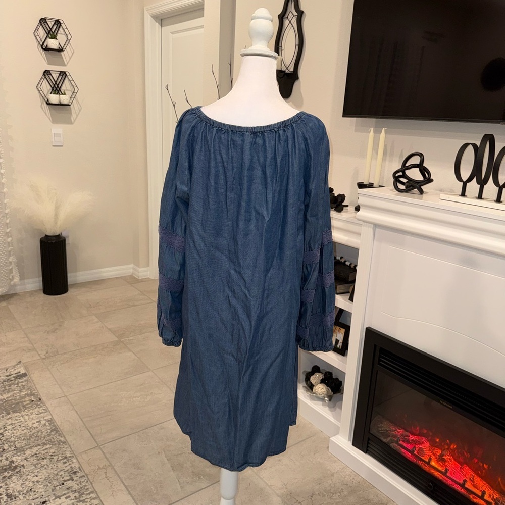 2 x 20$ Harper 241 Blue Denim Midi Dress with Tie Neck Size Medium - Picture 6 of 10